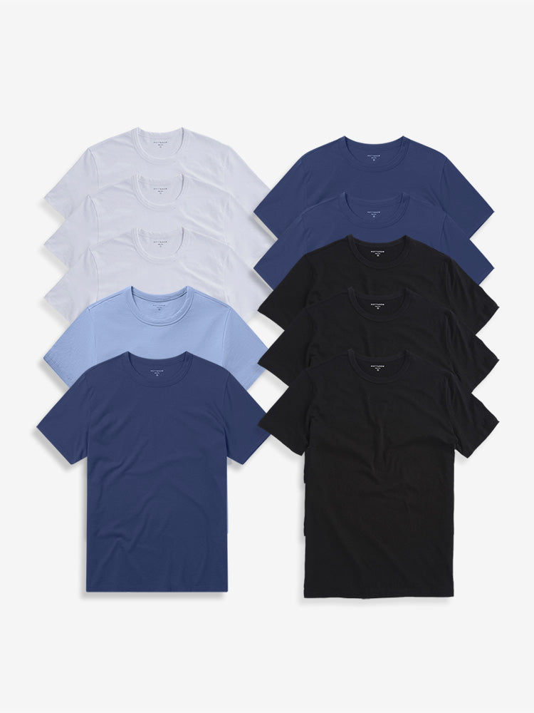  wearing Black/Navy/Baltic Blue/California Blue/White Classic Crew Driggs 10-Pack Pre Order tees