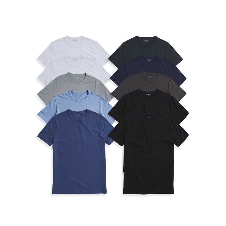  wearing 2 White/1 Faded Charcoal/1 California Blue/1 Baltic Blue/1 Pine/1 Navy/1 Dark Gray/2 Black SPECIAL 10-PACK: CREW DRIGGS TEE