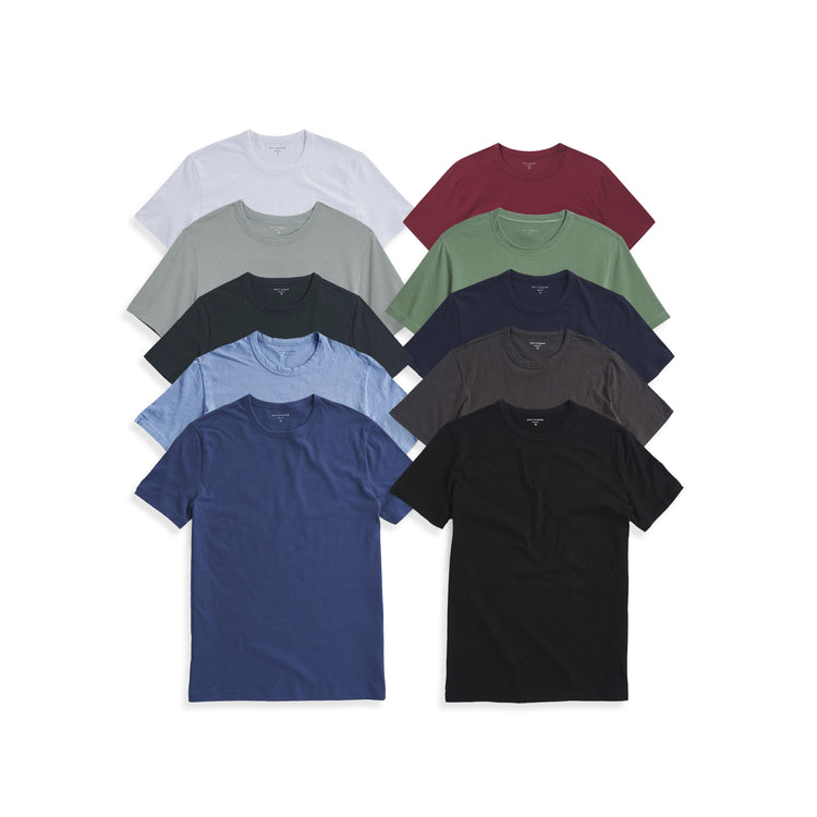 Men wearing Black/White/Navy/Baltic Blue/Dark Gray/Pine/California Blue/Brick Red/Gray Green/Olive Classic Crew Driggs 10-Pack