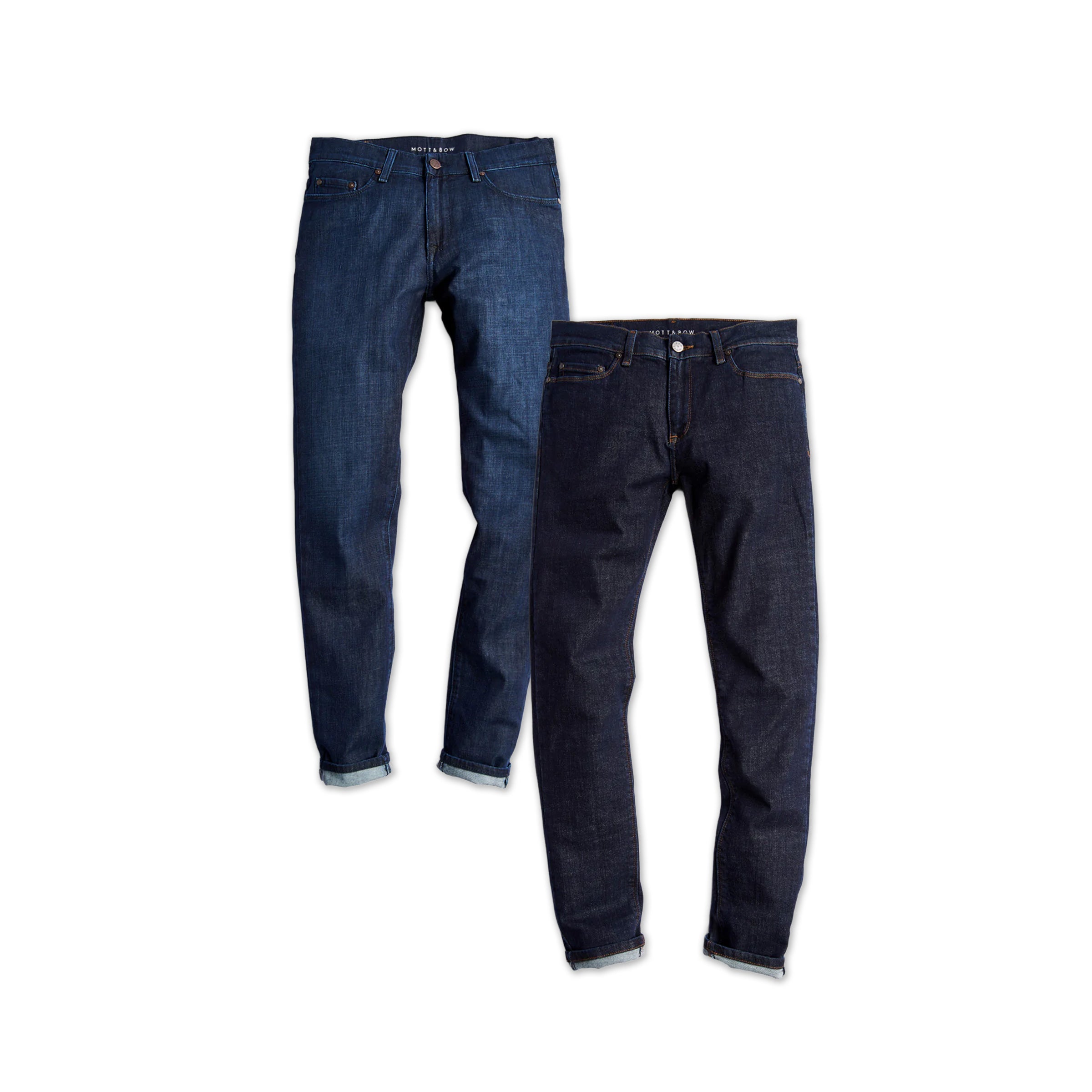  wearing Medium Blue/Dark Blue Straight Mosco and Straight Wooster 2-Pack Jeans jeans