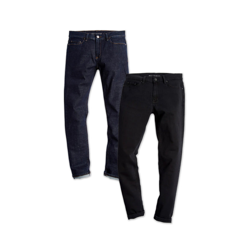  wearing Dark Blue/Black Skinny Wooster and Skinny Jay 2-Pack Jeans jeans