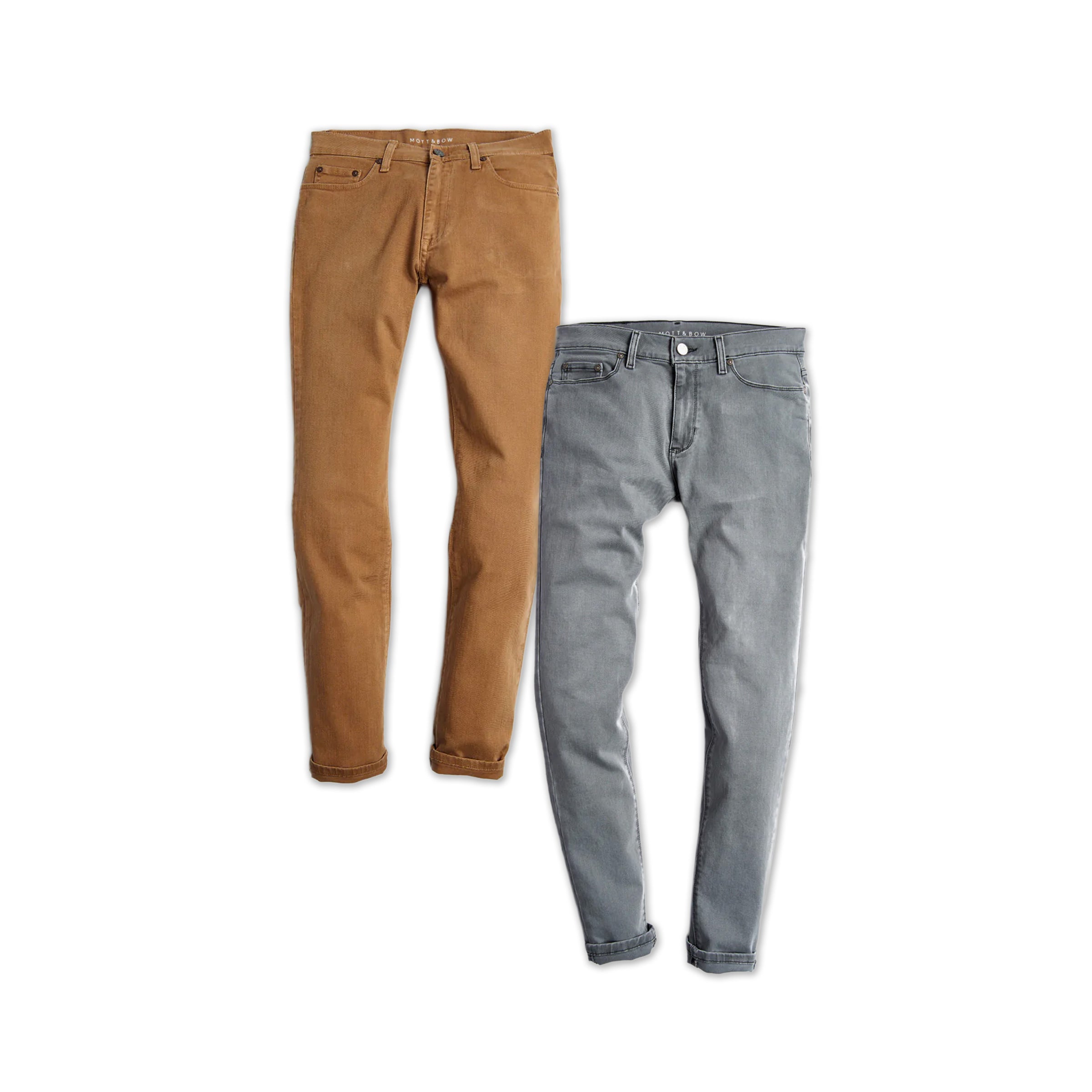  wearing Khaki/Light Gray Slim Mercer and Slim Stone 2-Pack Jeans jeans