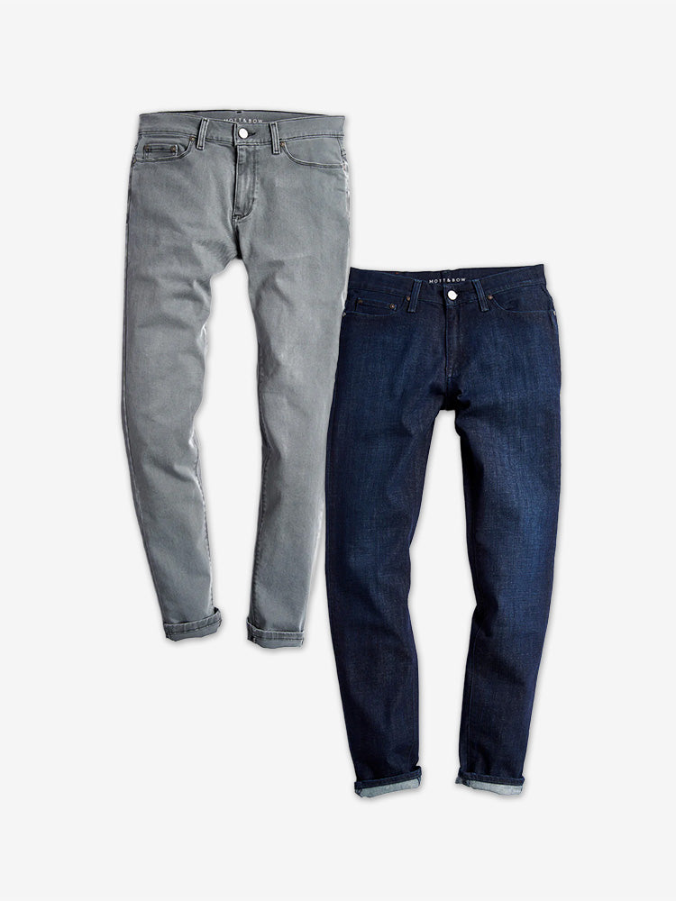  wearing Light Gray/Medium Dark Blue Slim Stone and Slim Crosby 2-Pack Jeans