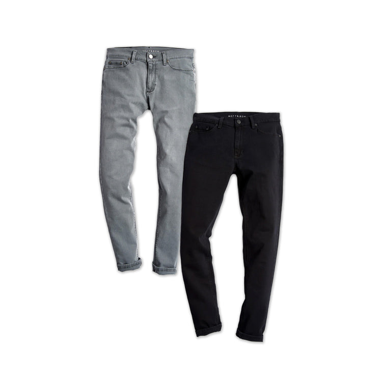  wearing Light Gray/Black Straight Stone and Straight Jay 2-Pack Jeans