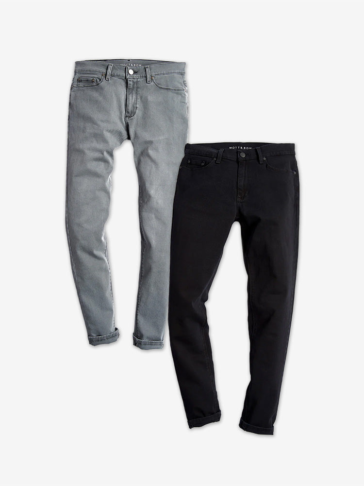  wearing Light Gray/Black Skinny Stone and Skinny Jay 2-Pack Jeans