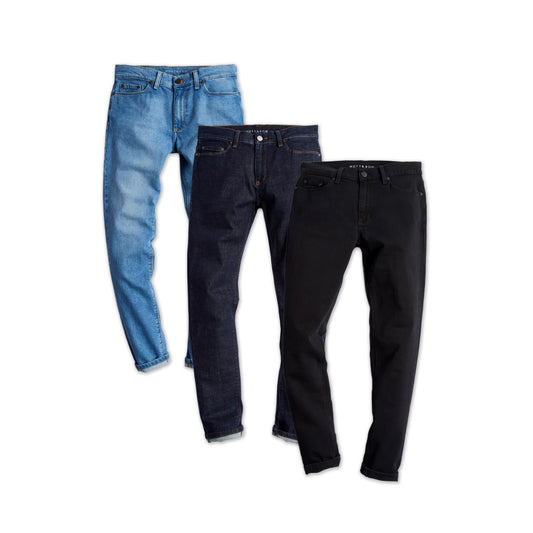 Skinny Benson, Wooster and Jay 3-Pack Jeans Light Blue/Dark Blue/Black fabric jeans