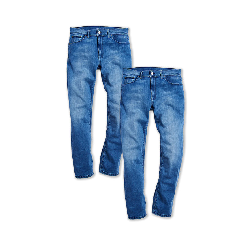  wearing Medium Blue Straight Staple 2-Pack Jeans jeans