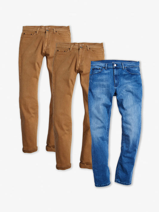 Straight Mercer and Straight Staple 3-Pack Jeans Khaki/Medium Blue fabric jeans
