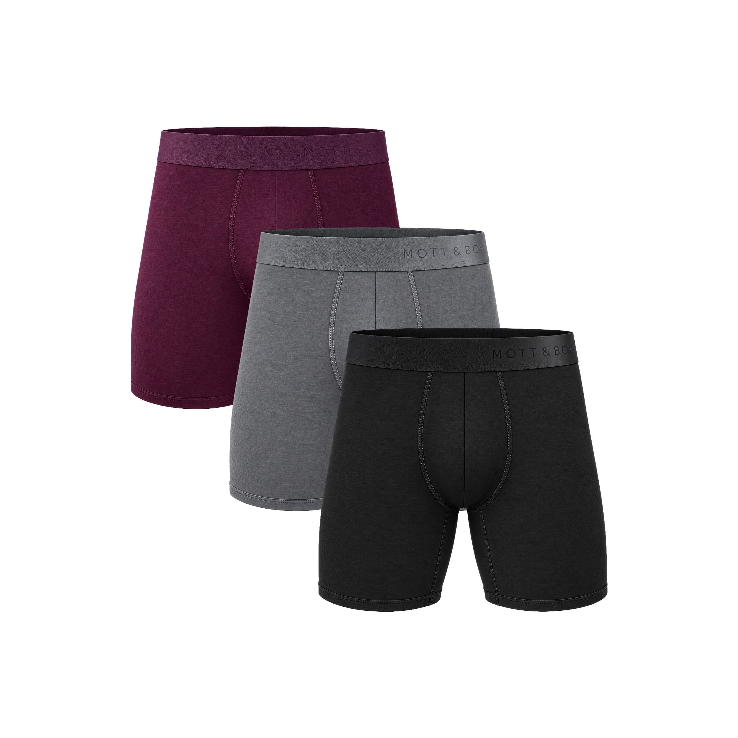 Men wearing Black/Eggplant/Gray Boxer Brief 3-Pack underwear
