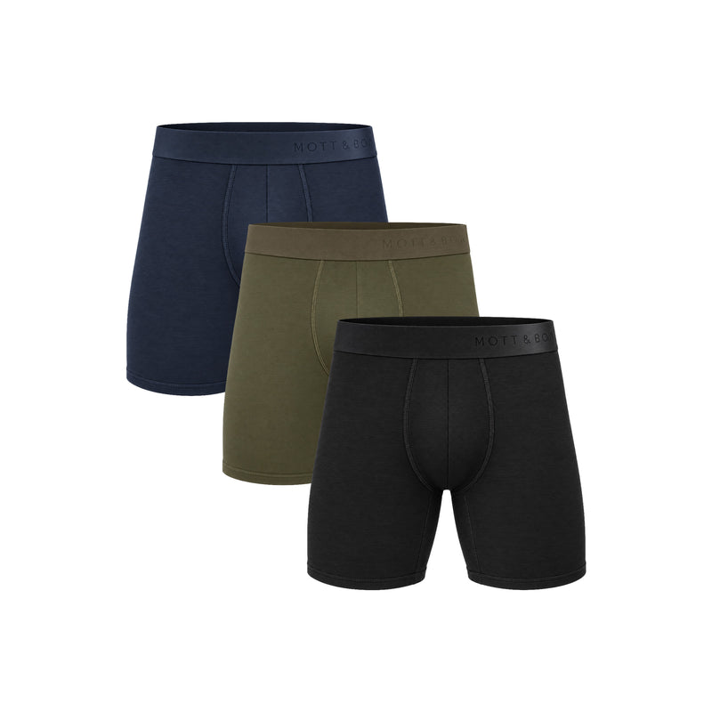 Men wearing Navy/Dark Moss/Gray Boxer Brief 3-Pack underwear