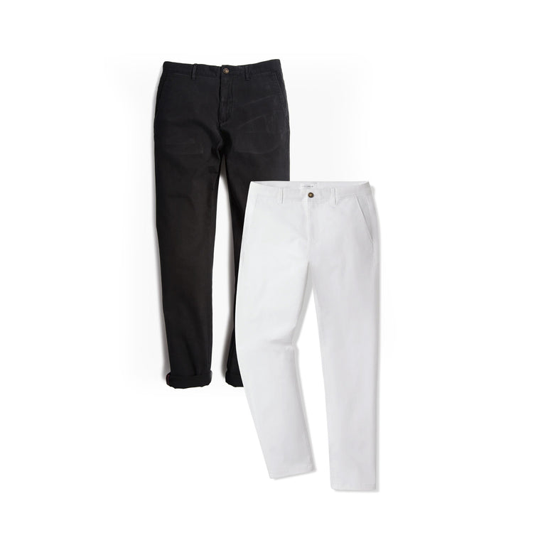 Men wearing Black/White Everyday Comfort Chino Slim Pants 2-Pack