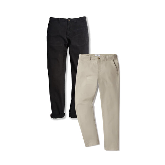 Everyday Comfort Slim Chino Pants 2-Pack Ecru/Black Slim pants