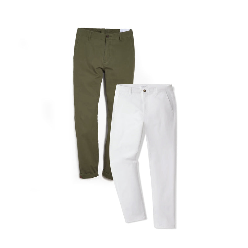 Men wearing Green/White Everyday Comfort Chino Slim Pants 2-Pack pants