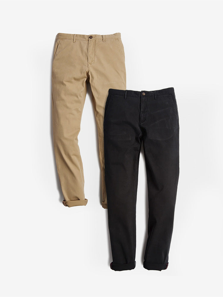  wearing Khaki / Black Everyday Comfort Slim Chino Pants 2-Pack - Pre Order