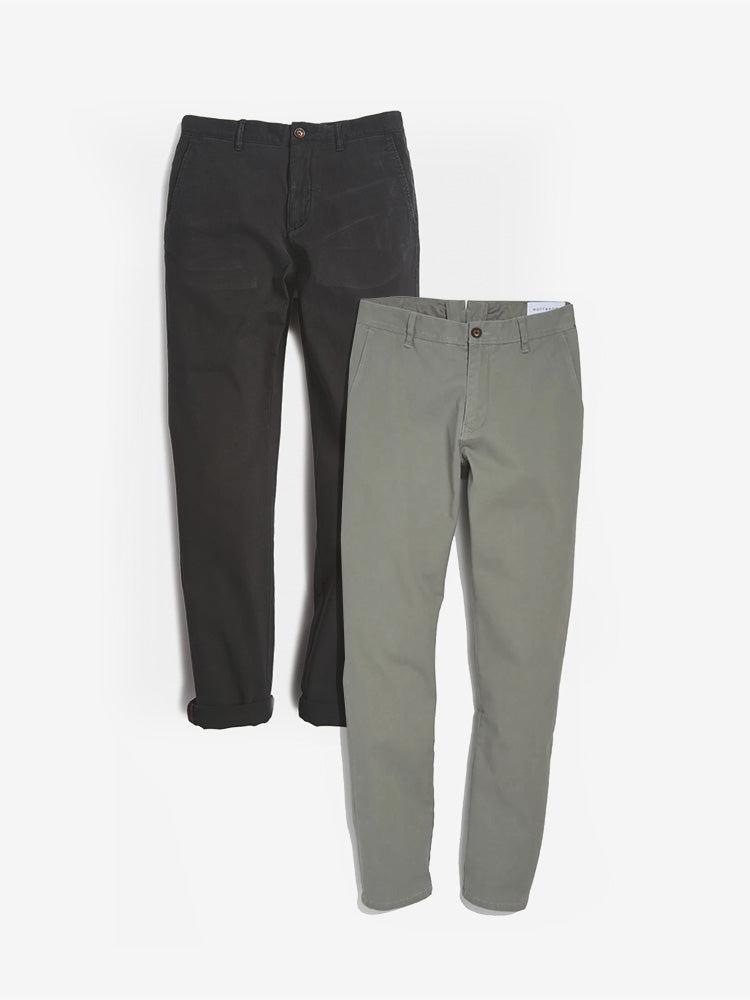 Men wearing Light Gray/Dark Gray Everyday Comfort Chino Slim Pants 2-Pack