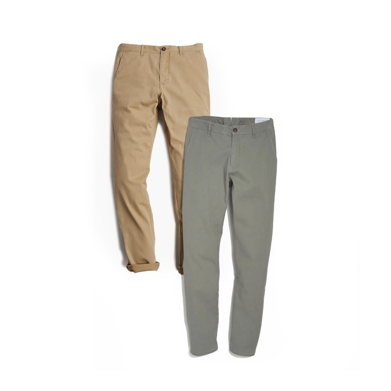 Men wearing Light Gray/Khaki Everyday Comfort Chino Slim Pants 2-Pack pants