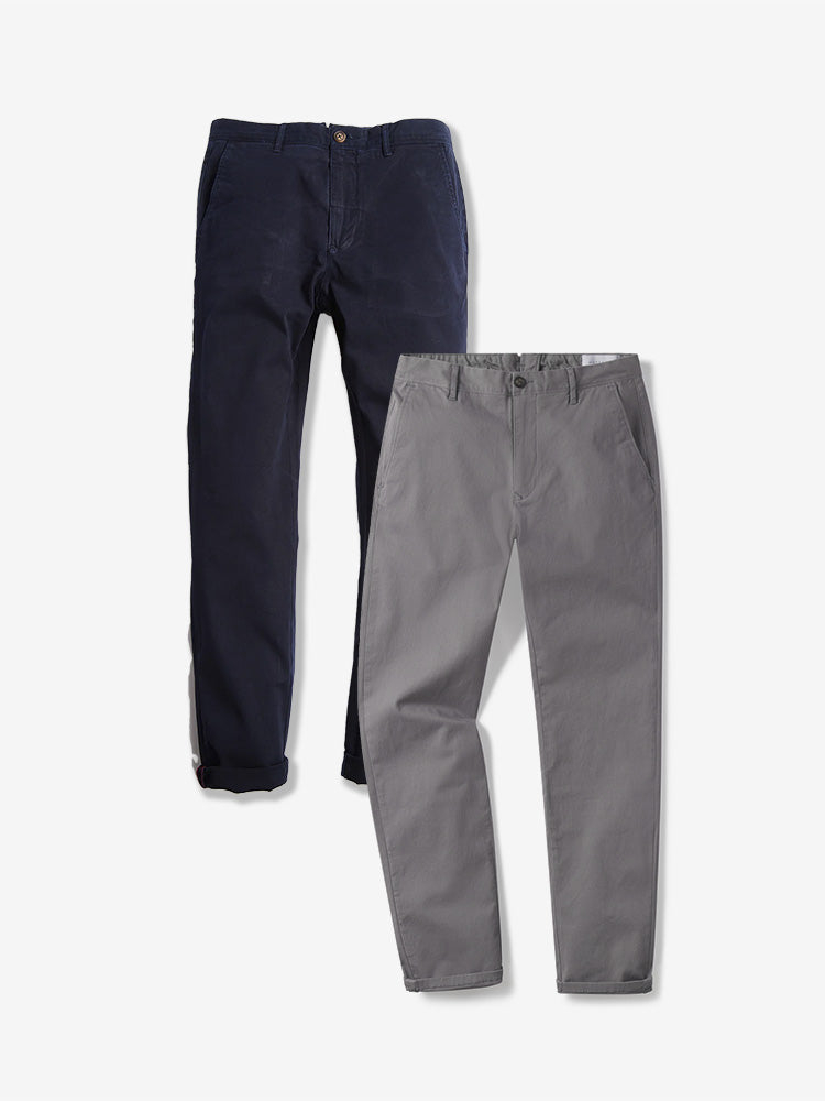 Men wearing Bleu Marine/Gris The Twill Chino Charles 2-Pack Chinos pour hommes