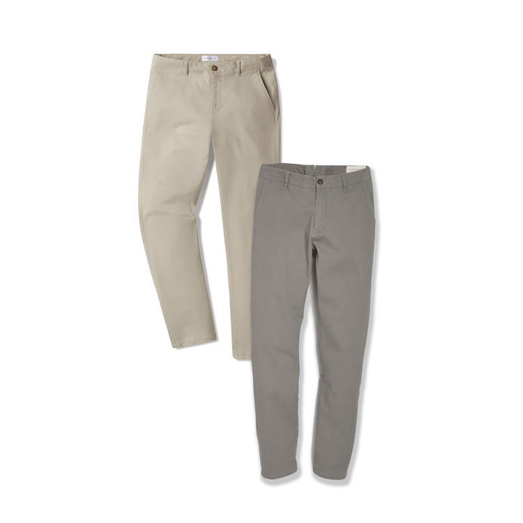 Men wearing Light Gray/Ecru Everyday Comfort Slim Chino Pants 2-Pack