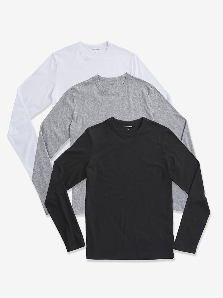 Men wearing Negro/Gris jaspeado/Blanco Camiseta de manga larga Driggs, paquete de 3