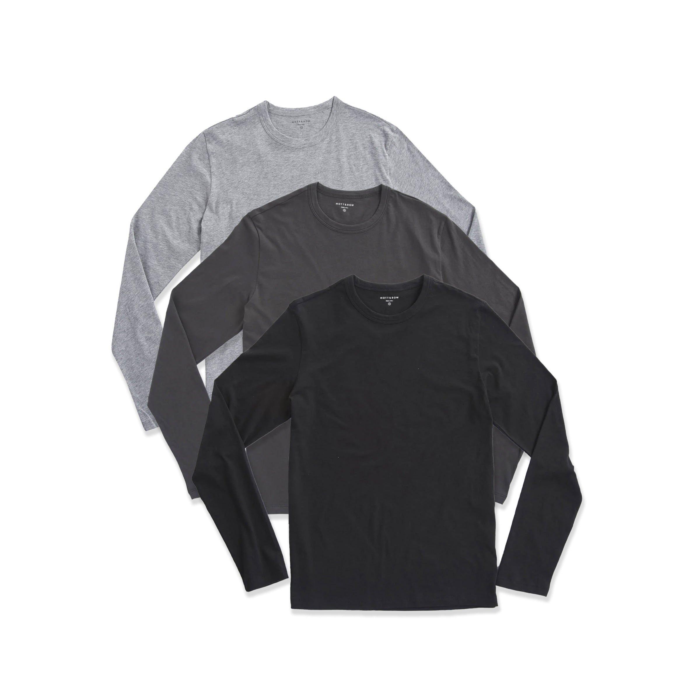 Men wearing Heather Gray/Dark Gray/Black Long Sleeve Crew Tee Driggs 3-Pack