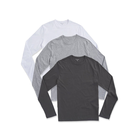 Long Sleeve Crew Tee Driggs 3-Pack Heather Gray/White/Dark Gray Crew tees