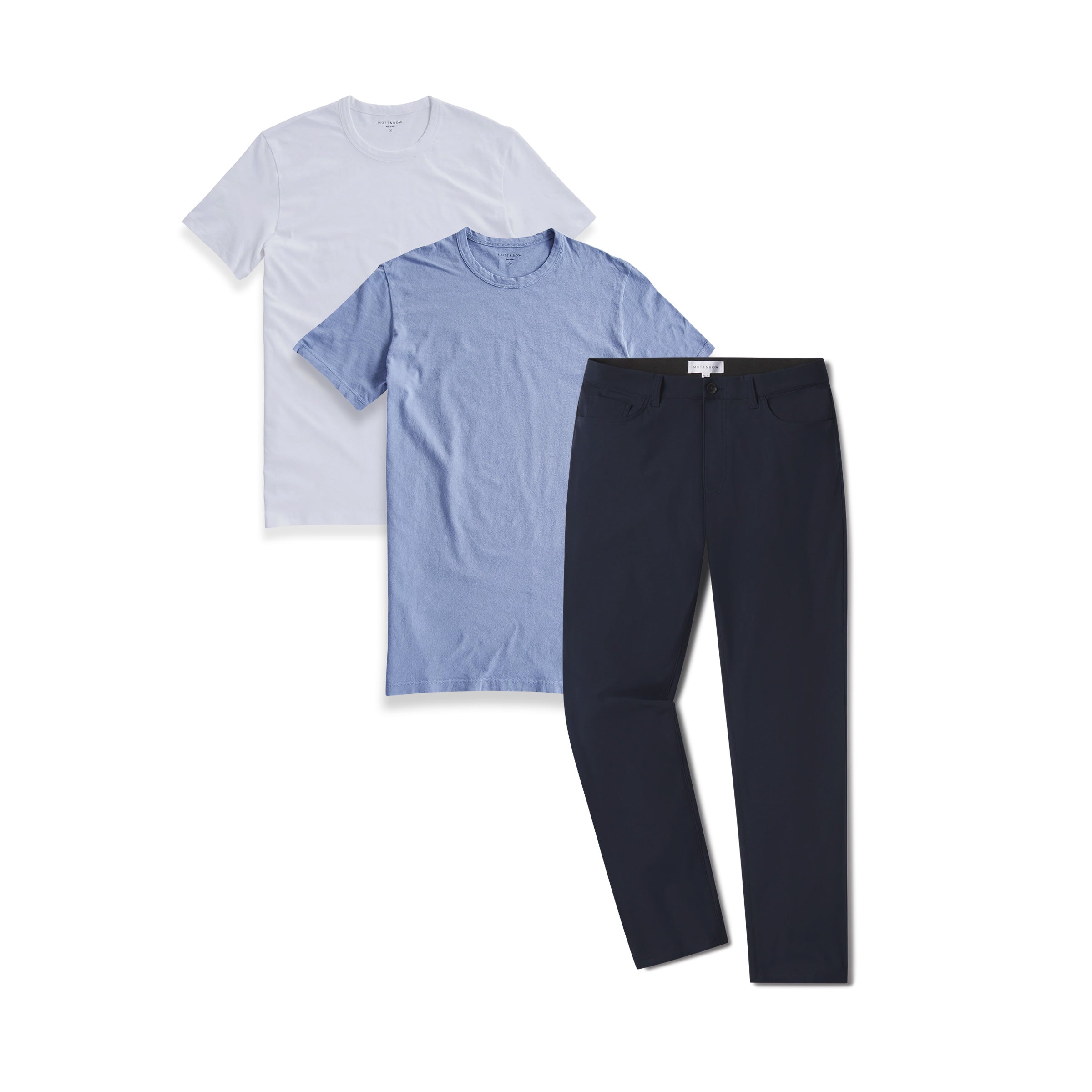 Men wearing Default Title Set: 1 Pair of Travel Pants + 2 tees