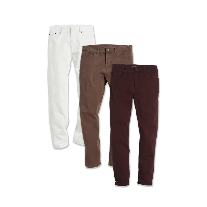 Men wearing Clay/Burgundy/Bone Slim Twill Stretch Jeans 3-Pack jeans