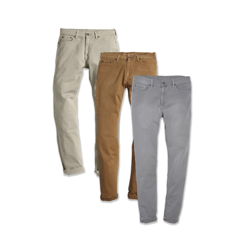 Men wearing Light Gray/Khaki/Light Khaki Slim Twill Stretch Jeans 3-Pack jeans