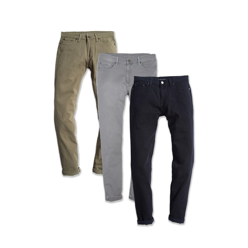 Men wearing Light Gray/Navy/Olive Skinny Twill Stretch Jeans 3-Pack jeans