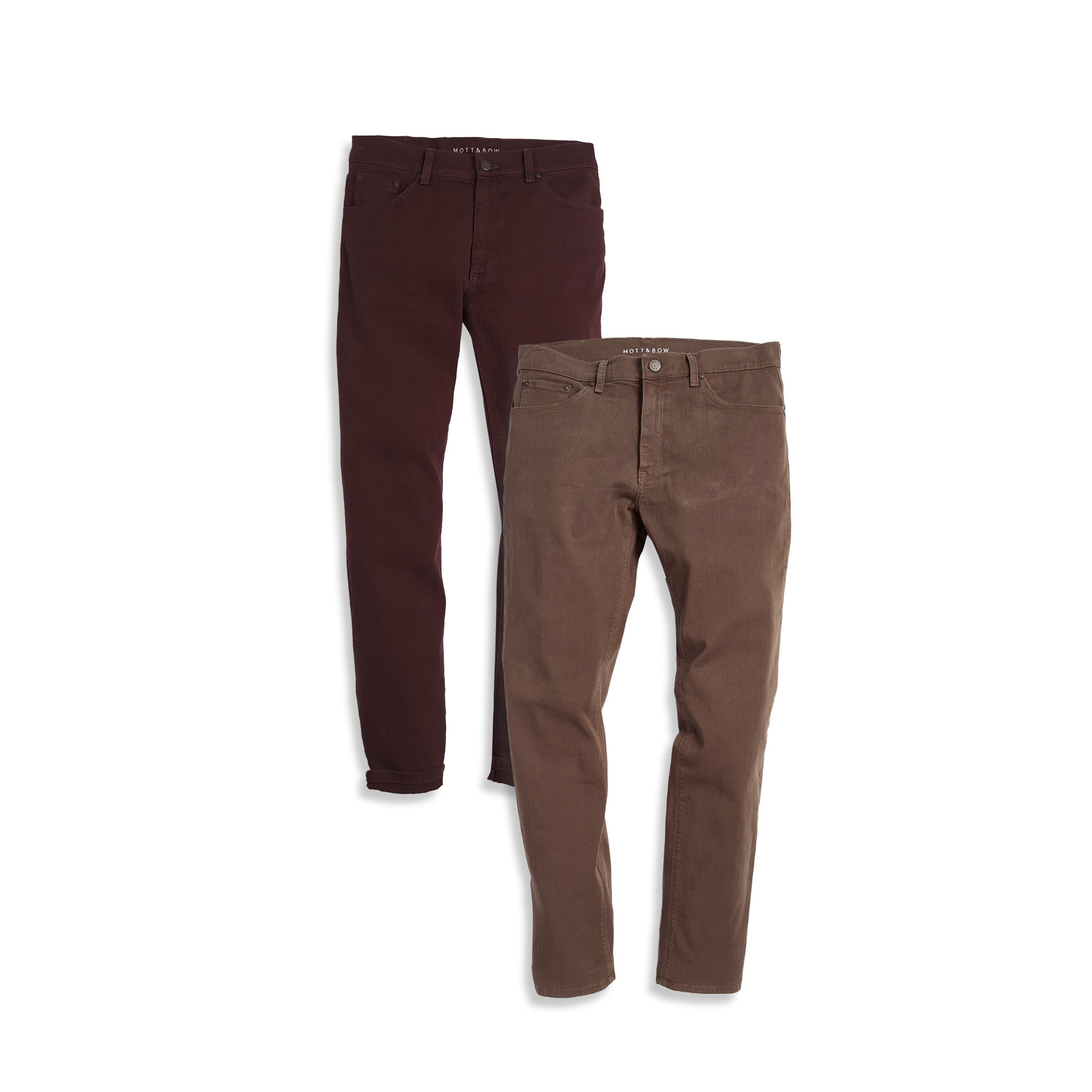 Men wearing Clay/Burgundy Slim Twill Stretch Jeans 2-Pack jeans