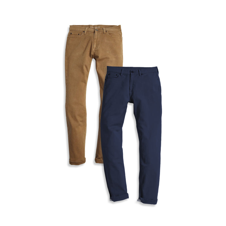 Men wearing Khaki/Blue Straight Twill Stretch Jeans 2-Pack