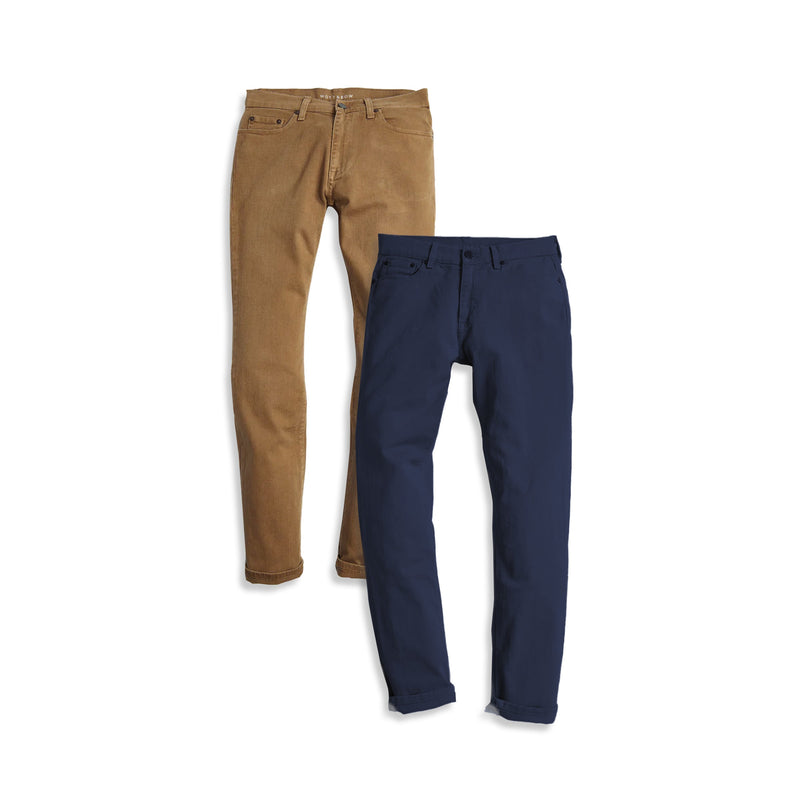 Men wearing Khaki/Blue Straight Twill Stretch Jeans 2-Pack jeans