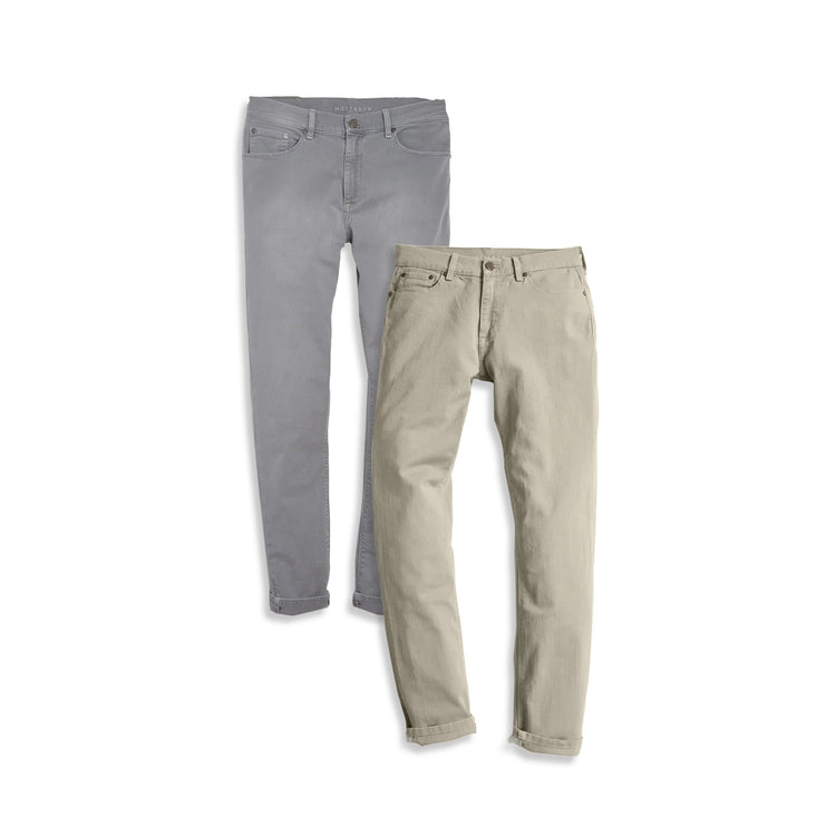 Men wearing Light Gray/Light Khaki Straight Twill Stretch Jeans 2-Pack