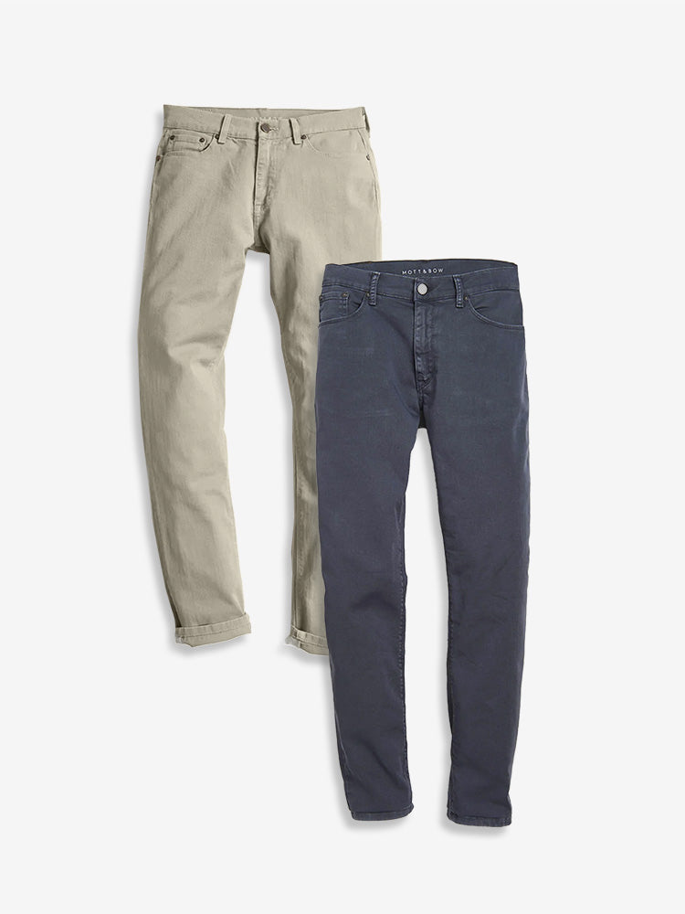 Men wearing Light Khaki/Slate Slim Twill Stretch Jeans 2-Pack