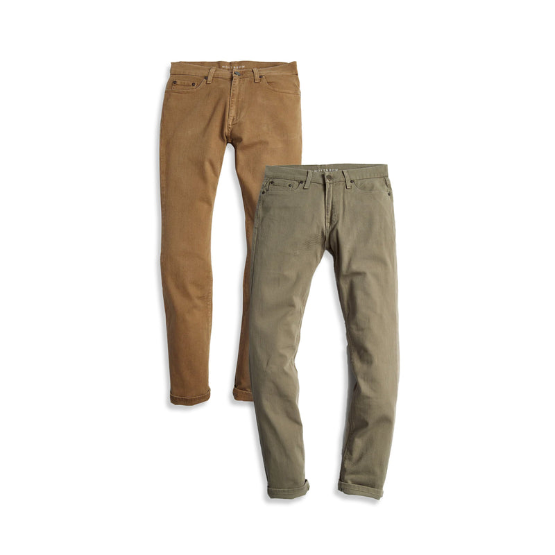 Men wearing Olive/Khaki Straight Twill Stretch Jeans 2-Pack jeans