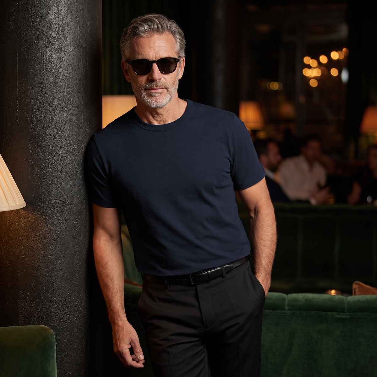 Men wearing Navy Classic Crew Driggs Tee