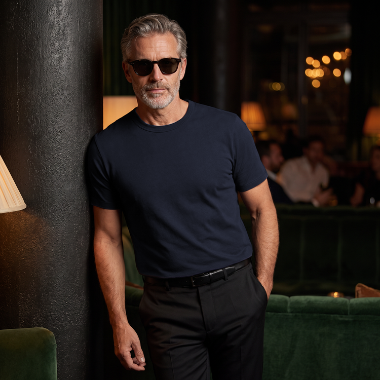 Men wearing Navy Classic Crew Driggs Tee