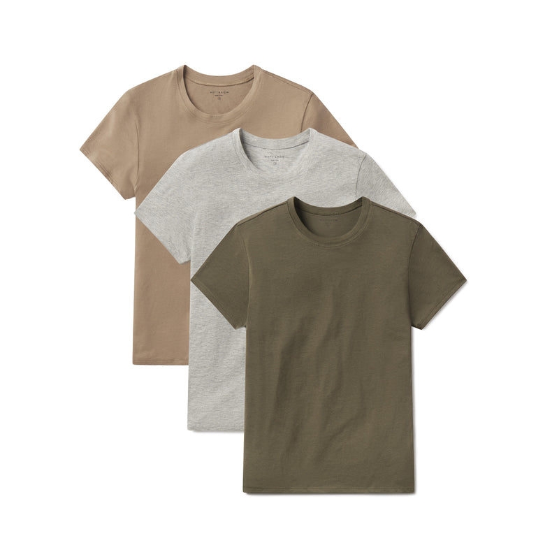 Women wearing Military Green/Heather Gray/Sienna Fitted Crew Marcy 3-Pack tees