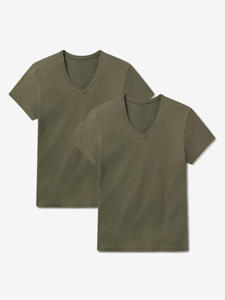Women wearing Military Green Relaxed V-Neck Marcy Tee 2-Pack
