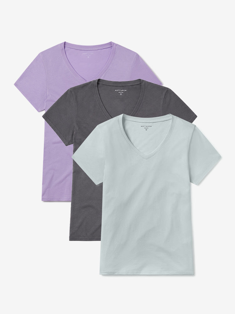 Women wearing Vine/Lilac/Noche Gray Fitted V-Neck Marcy 3-Pack