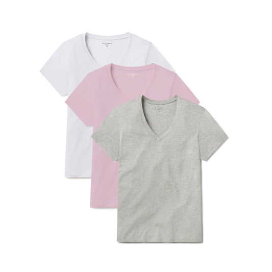 Fitted V-Neck Marcy 3-Pack White/Rose Pink/Heather Gray bdl3_women_vneck_tee tees