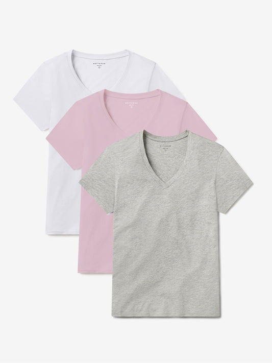Fitted V-Neck Marcy 3-Pack White/Rose Pink/Heather Gray bdl3_women_vneck_tee tees