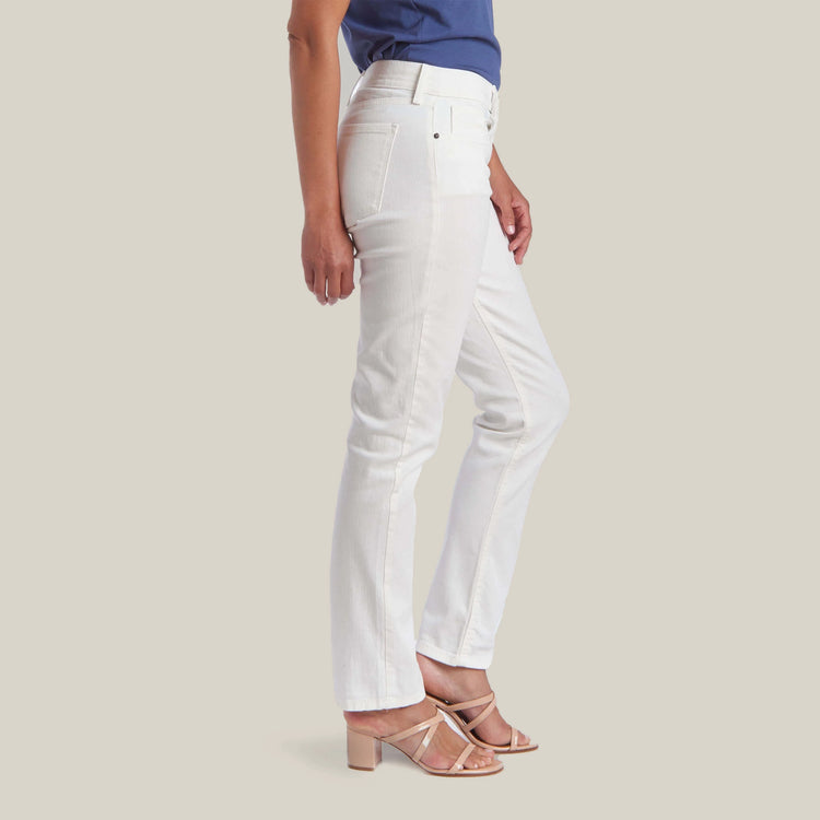 Women wearing Hueso Mercer Mid Rise Slim Straight Jeans
