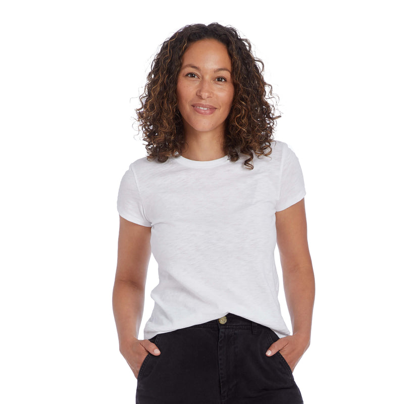 Women wearing White Classic Crew Slub Tee