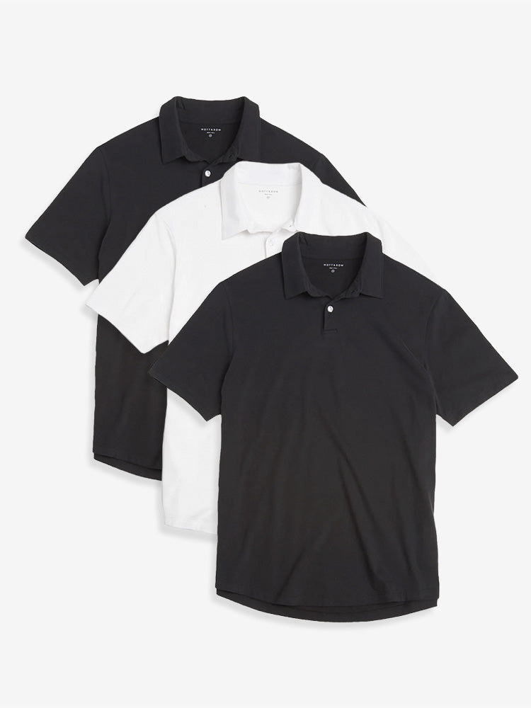 Men wearing Black/Black/White Jersey Sueded Polo 3-Pack