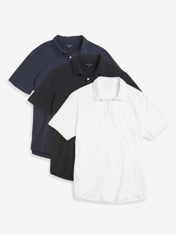 Men wearing Navy/Black/White Jersey Sueded Polo 3-Pack