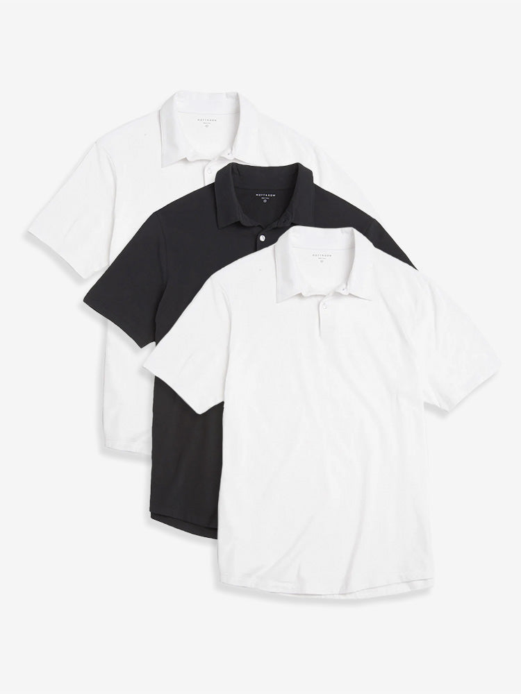 Men wearing White/White/Black Jersey Sueded Polo 3-Pack