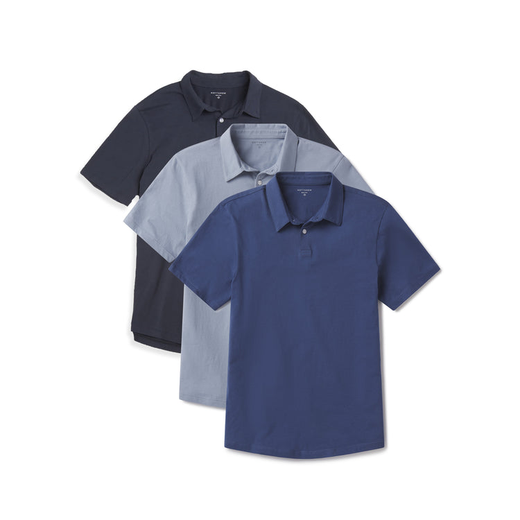 Men wearing Baltic Blue/California Blue/Navy Jersey Sueded Polo 3-Pack
