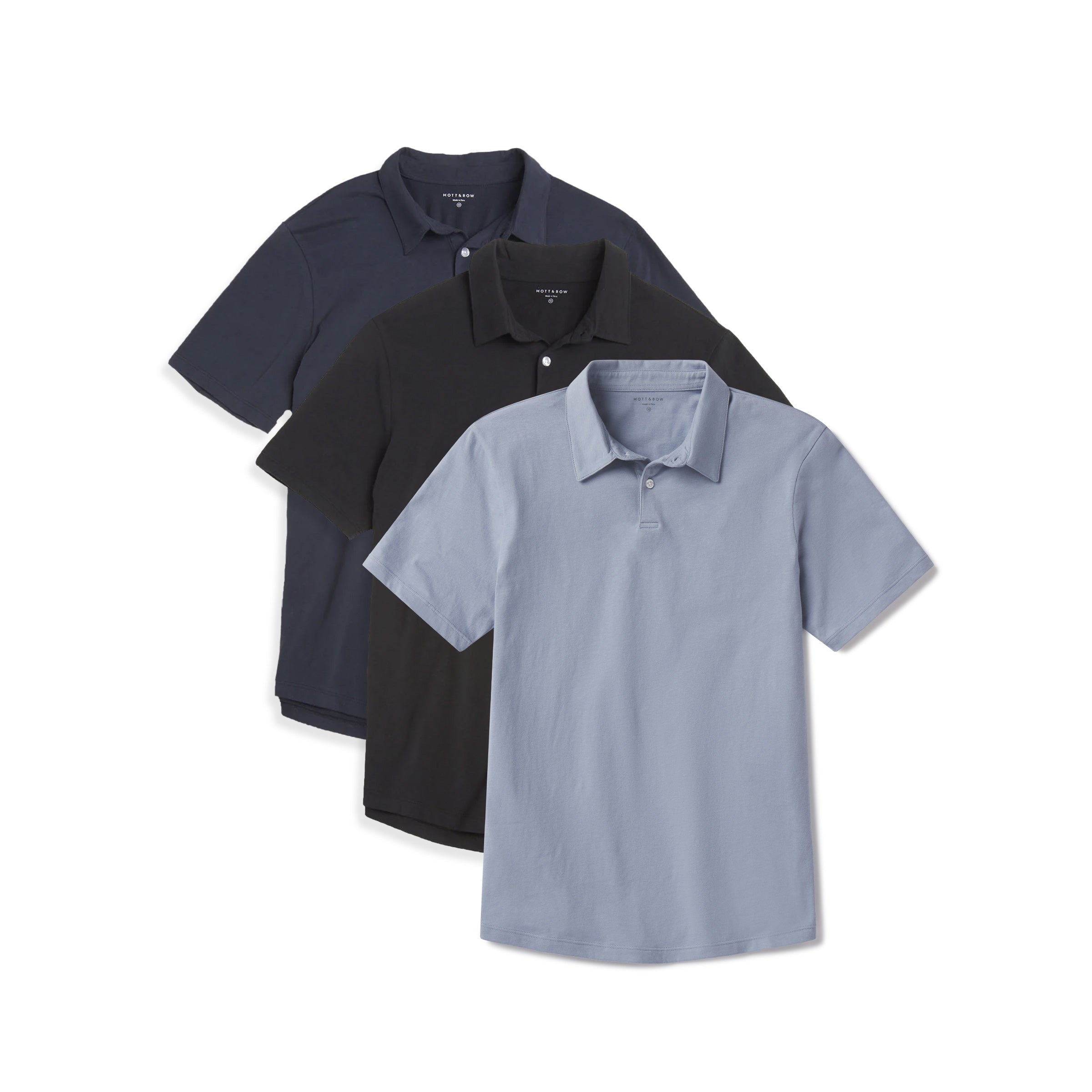 Men wearing California Blue/Black/Navy Jersey Sueded Polo 3-Pack tees