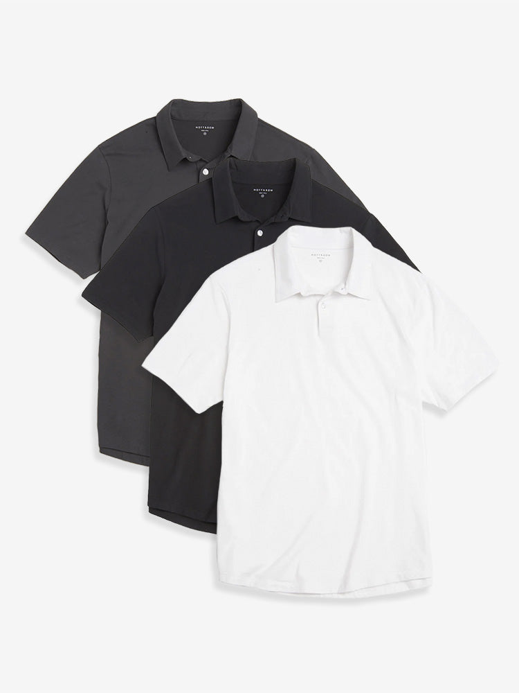 Men wearing White/Black/Dark Gray Jersey Sueded Polo 3-Pack